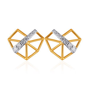Pendientes de Diamantes con Facetas Lineales, Oro Amarillo de 14K, Pendientes de Diamantes Redondos en Forma de Corazón, Diamantes Cultivados en Laboratorio de Corte Redondo, Joyería Fina de Lujo - Product Image 2