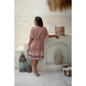 Robe bohème pour femmes, col en V, brodée, coupe ample, manches courtes, décontractée, mini-robe d'été pour la plage - Product Image 5