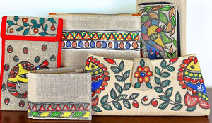 Elegant Women's Cotton Fabric Rectangle <b>Clutch</b> <b>Purse</b> with <b>Gold</b> Leafing and Embroidery - Product Image 3