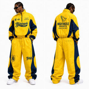 Conjunto Deportivo de Dos Piezas para Hombre, Estilo Veraniego, con Cierre de Media Cremallera, Chaqueta Cortavientos de Poliéster, Estilo Urbano Holgado - Product Image 2