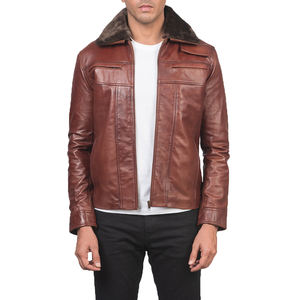 Chaqueta Bomber para Hombre, de Cuero Genuino Marrón, con Cuello de Piel, Impermeable y Resistente al Viento, Estilo Clásico de Invierno, Fabricante Personalizado SAAR - Product Image 3