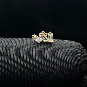 Dainty 14K Gold Baguette Lab Grown Diamond <b>Stud</b> Earrings For <b>Helix</b> Daith And Cartilage Piercing Elegant Gift Jewelry - Product Image 4