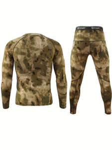 Ensemble de sous-vêtements thermiques de compression pour hommes, camouflage, manches longues, avec doublure en velours pour plus de chaleur, vêtements de sport, course à pied - Product Image 6