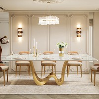 Table à manger rectangulaire moderne avec plateau en pierre frittée, base en acier inoxydable, écologique, durable, meubles pour la maison, appartement, hôtel, école
