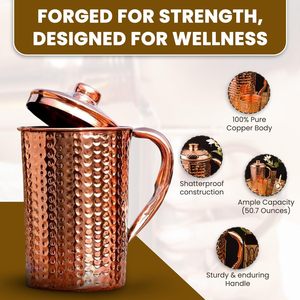 50oz Smart Copper Hydration Station - Antimicrobial Water Pitcher with Lid & Handle - Natural Alkaline Water Purifier Wholesale - Product Image 2