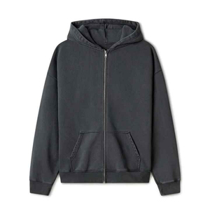 เสื้อสเวตเชิ้ตมีฮู้ดสีพื้นสำหรับผู้ชาย ทรงปกติ ผ้าถักเฟรนช์เทอร์รี่ สไตล์ลำลอง สีดำ - Product Image 2
