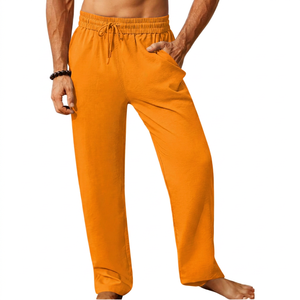 Pantalon de survêtement en tricot vert pour homme, taille élastique avec cordon de serrage, décontracté, léger, respirant, pantalon d'été avec poches latérales - Product Image 2