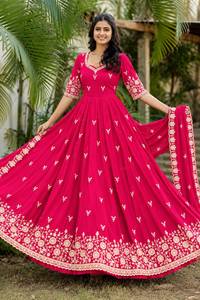 Ensemble de robe Anarkali pour femme en faux georgette lourdement brodé avec dupatta, costume ethnique de créateur 3 pièces pour soirée, longueur 50 pouces - Product Image 6