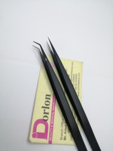 Pince à épiler noire de 14 cm pour extensions de cils, à pointe en fibre, pince à isolation pointue, pince courbée personnalisée à 45 degrés - Product Image 3