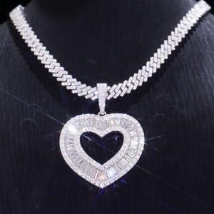 Pendentif en zircon en forme de cœur avec chaîne en acier inoxydable plaqué rhodium, bijou romantique unisexe, cadeau - Product Image 2