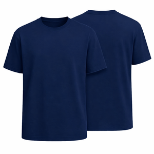 Camiseta casual de algodón suave y moderna, personalizada, de color liso, corte ajustado, azul marino, transpirable, a la moda, para hombre, ideal para el verano. - Product Image 1