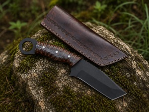 Couteau de chasse artisanal à lame pointue avec manche en bois et étui en cuir, lame en acier carbone de 8 pouces - Product Image 3