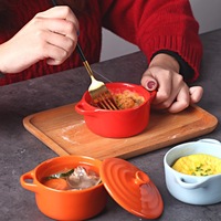 Mini cocotte en céramique avec couvercle, compatible lave-vaisselle, ensemble de plats de cuisson colorés pour soupe aux oignons, crème brûlée, gâteau aux œufs, usage domestique