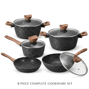 Juego de 9 Piezas de Utensilios de Cocina Antiadherentes con Revestimiento de Granito, Ollas y Sartenes de Aluminio Fundido a Presión, Cacerola, Sartén, Wok - Product Image 1