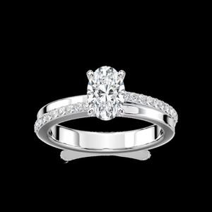 Bague de fiançailles en diamant de laboratoire ovale de 1,20 carat, sertie pavé, solitaire, certifiée IGI, or massif 14 carats - Product Image 1