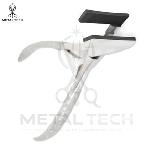 Pince à presser pour extensions de cheveux en argent poli, cadre en métal massif, mâchoires en silicone noir, poignée recouverte de paillettes - Product Image 5