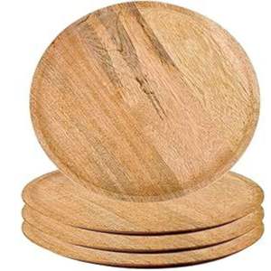 Assiettes rondes en bois martelé faites à la main |   Assiette à dîner en bois de manguier écologique |   Décoration de table de mariage rustique en gros - Product Image 2