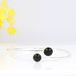 Best Selling 925 Sterling <b>Silver</b> Natural Black Onyx Cuff <b>Bracelet</b> Minimalist Handmade Gemstone <b>Bangle</b> Jewelry for Women - Product Image 3