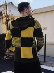 Sweat à capuche pour homme brodé à motif damier color-block, tricot gaufré texturé, 100 % coton, coupe oversize - Product Image 4