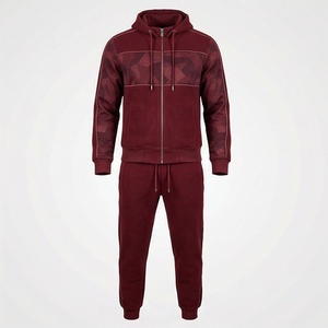 Men's Hooded Tracksuit Set Maroon Geometric Print <b>Full</b> <b>Zip</b> <b>Sweatshirt</b> Joggers Casual Sportswear Autumn Wear - Product Image 1