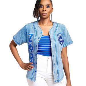 Camisa de Béisbol de Mezclilla Zeta Phi Beta, Azul, con Letras Griegas, para Mujer, con Botones, Estilo Casual, Ajuste Elegante, Calidad Premium - Product Image 3