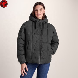 Chaqueta acolchada con capucha para mujer, abrigo de invierno con relleno alternativo al plumón, parka con cremallera para uso casual al aire libre, chaqueta tipo burbuja. - Product Image 1