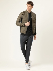 Veste matelassée pour homme, vert olive, col montant, fermeture éclair sur le devant, coupe-vent, décontractée, pour l'automne, couleur unie, coupe classique - Product Image 2