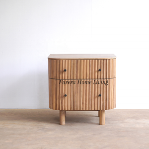 Mesita de noche moderna de teca maciza con dos cajones, colores naturales para dormitorio y sala de estar, muebles para proyectos de hogar y hotel - Product Image 1