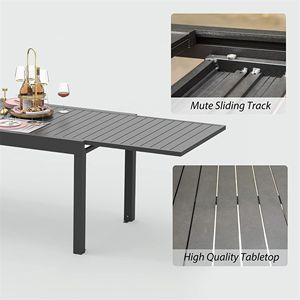 Black <b>Aluminum</b> Metal Outdoor Patio Dining <b>Table</b> 6-8 Person Expandable Rectangular <b>Table</b> for Garden Lawn Porch Bistro - Product Image 2