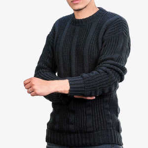 Pull en maille épaisse pour homme, couleur unie, hiver, manches longues, laine/acrylique, coupe classique, détail troué - Product Image 5