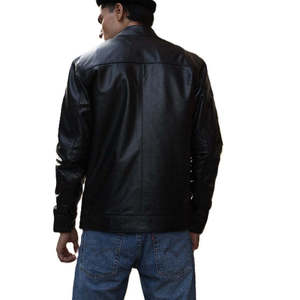 Veste en cuir classique noire pour homme, style Café Racer, avec col mandarin - Product Image 2