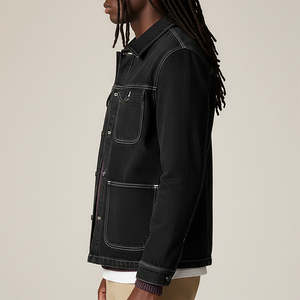 Veste en jean sur mesure à prix de gros, design élégant, séchage rapide, coupe-vent, couleur noire unie, broderie, veste en jean vintage - Product Image 5