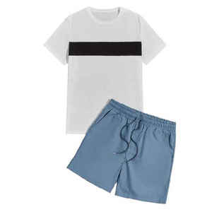 Ensemble de vêtements de sport pour hommes, toutes tailles, prix de gros, été, logo personnalisé imprimé, ensemble short deux pièces, en vente - Product Image 1