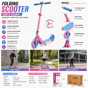 <span class=keywords><strong>Trottinette</strong></span> à roues PU de 200 mm, cadre en métal, avec plateau recouvert de plastique et poignées en TPR - Product Image 2