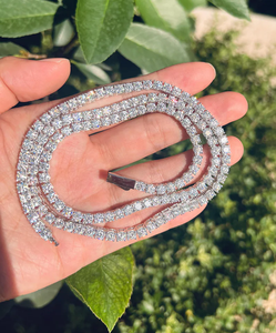 Collar de cadena tipo tenis con corte redondo, plata, moissanita, estilo diamante, cadena hip hop con incrustaciones, joyería llamativa unisex, regalo para él y para ella - Product Image 1