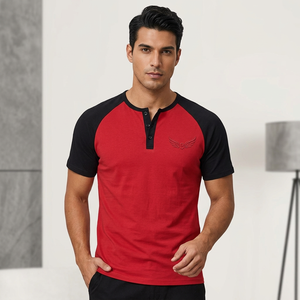 Men's Red Black <b>Raglan</b> Sleeve T-Shirt Embroidered Logo Slim Fit Casual Knitted Short Sleeve <b>Top</b> - Product Image 5