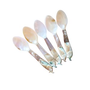 Handcrafted MOP Shell Spoon Fish Flower Long Handle <b>Mirror</b> Polish Custom Logo Engraved Elegant Coffee Server Storage - Product Image 1