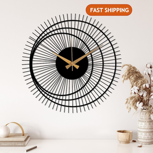 Horloge murale moderne en métal Sunburst, horloge géométrique ronde design, or noir, décoration murale pour salon, chambre, bureau - Product Image 5