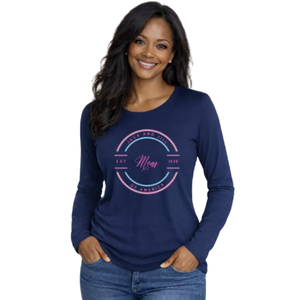 Camiseta de Manga Larga con Diseño de Letras Familiares en Azul para Mujer, Ropa Casual para el Día a Día, Estilo Urbano, Cómoda - Product Image 1
