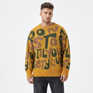 Suéter de punto holgado con cuello redondo para hombre, diseño personalizado, manga larga, estilo urbano americano, jersey para otoño e invierno, proveedor de fábrica - Product Image 2