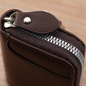 PU Leather Key <b>Wallet</b> Zipper Closure Portable Key <b>Holder</b> for Car Keys Simple Design Brown Color 6.78x12.3cm - Product Image 3