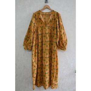 Vestido Largo de Algodón 100% Hecho a Mano con Estampado de Bloques, Cintura Natural, Estilo Boho Casual, Transpirable y Lavable para Otoño/Verano para Mujer - Product Image 3