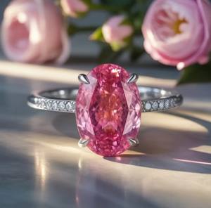 Anillo de Moissanita Rosa de Corte Ovalado en Plata de Ley 925, Elegante Anillo de Compromiso, Promesa o Boda con Gema Rosa para Mujer - Product Image 3