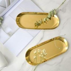 Plateau de service chic en laiton, plat en métal contemporain, vaisselle décorative élégante pour la salle à manger, la maison, l'hôtel, le restaurant, les mariages et les fêtes - Product Image 3
