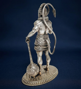 Jaipur Metals 999 Silver Finish Brass Hanuman <b>Religious</b> <b>Statue</b> | Home Decor Tabletop Idol | 6x4x6.5cm | 50g | Traditional Design - Product Image 5