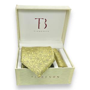 Combo de corbata de seda Paisley amarilla y negra - Product Image 1