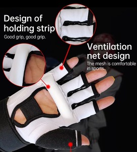 Taekwondo Gloves White With Black Trim Breathable Mesh Lining Unisex Hand Protectors For Training - Product Image 5
