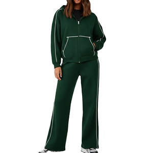 High Quality Women Two Piece Tracksuit Set <b>Hooded</b> <b>Zip</b> Jacket Solid Flared Pants Custom Sports Training Sweatsuit - Product Image 1