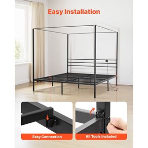 Letto a baldacchino King Size in metallo con quattro postelli, stazione di ricarica, doghe in acciaio resistente e supporto inferiore rinforzato - Product Image 6