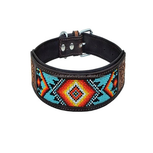 Accesorios para mascotas superventas, Collar de perro de cuero con cuentas hecho a mano de alta calidad, lujoso collar para perro con cuentas tallado a mano - Product Image 3